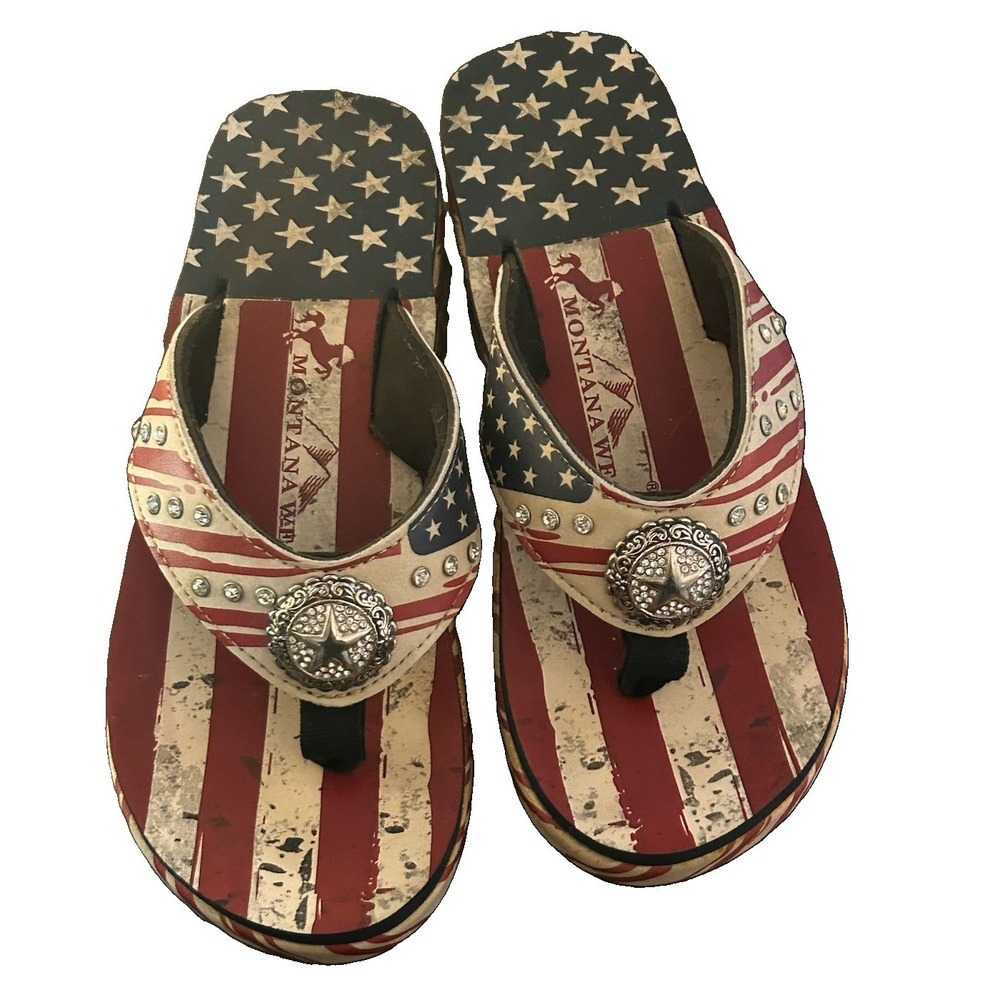 Montana West American Flag Patriotic Wedge Flip Flop Sandals Woman's Size 10